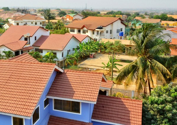 Residential,Area,In,West,Africa.,Top,View,On,Family,Houses,